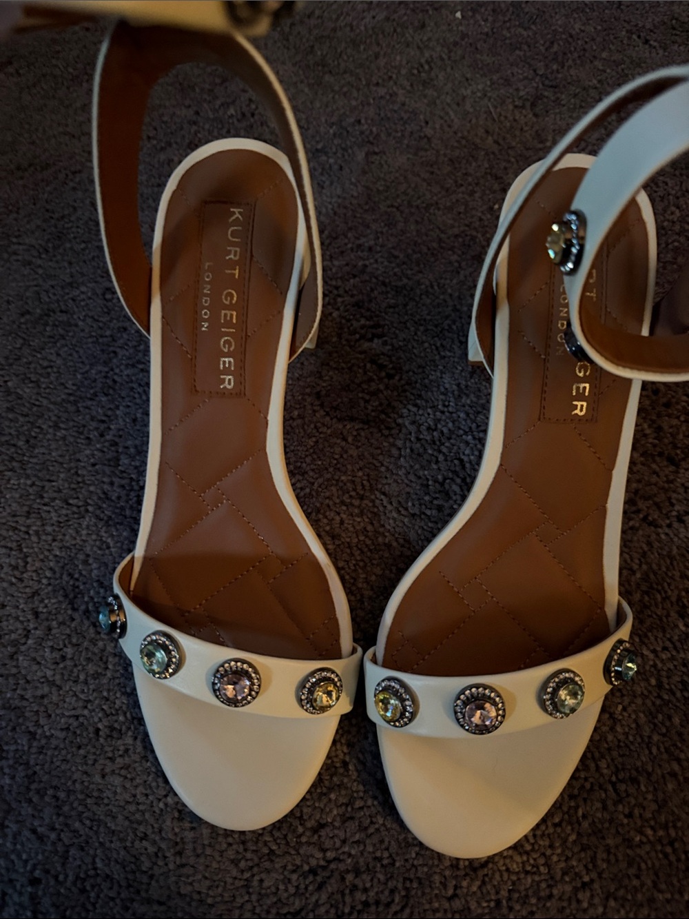 Kurt Geiger Cream Gem-Embellished Ankle-Strap Sandals